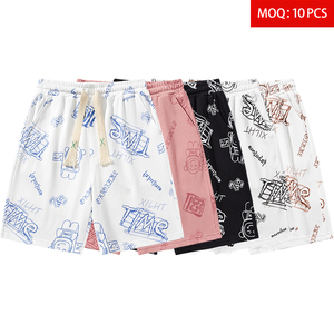 Men's Comfort Mid Elastic Waist Graffiti Print Knit Shorts