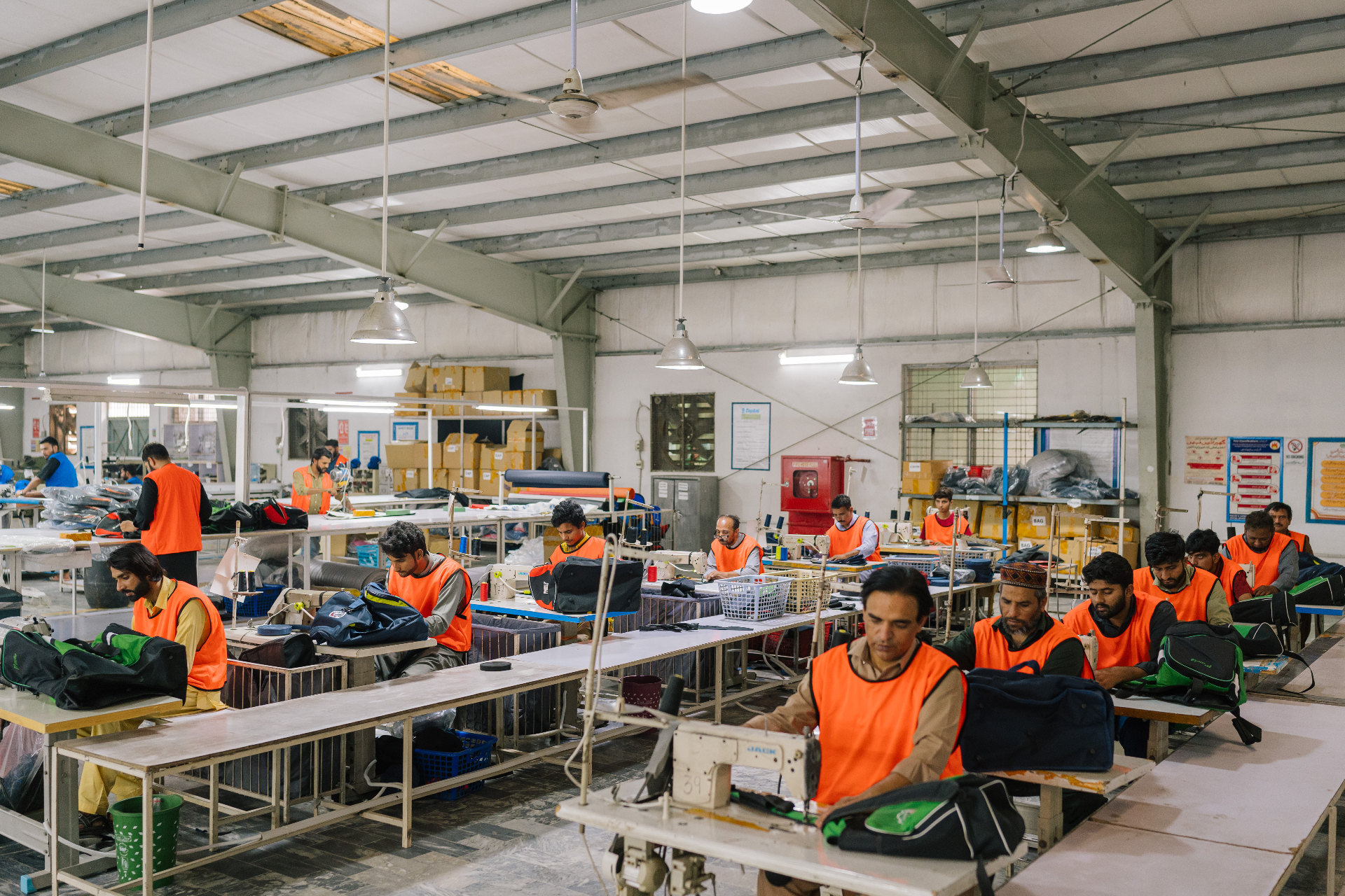 Dedicated stitching line assembling OEM sports gear and team equipment